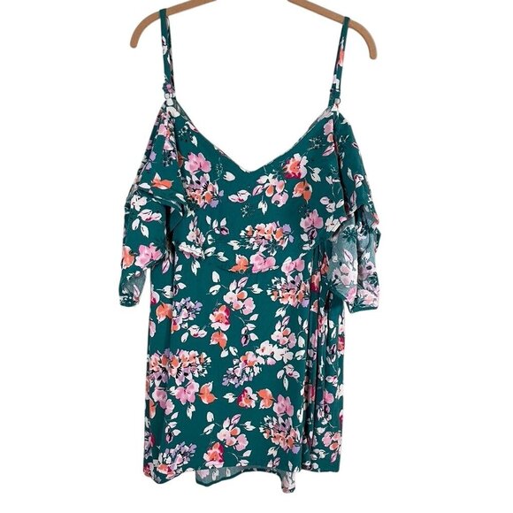 Torrid Floral Cold Shoulder Tank 5X Green Tropical Coastal Classic Chic Preppy - Picture 5 of 11